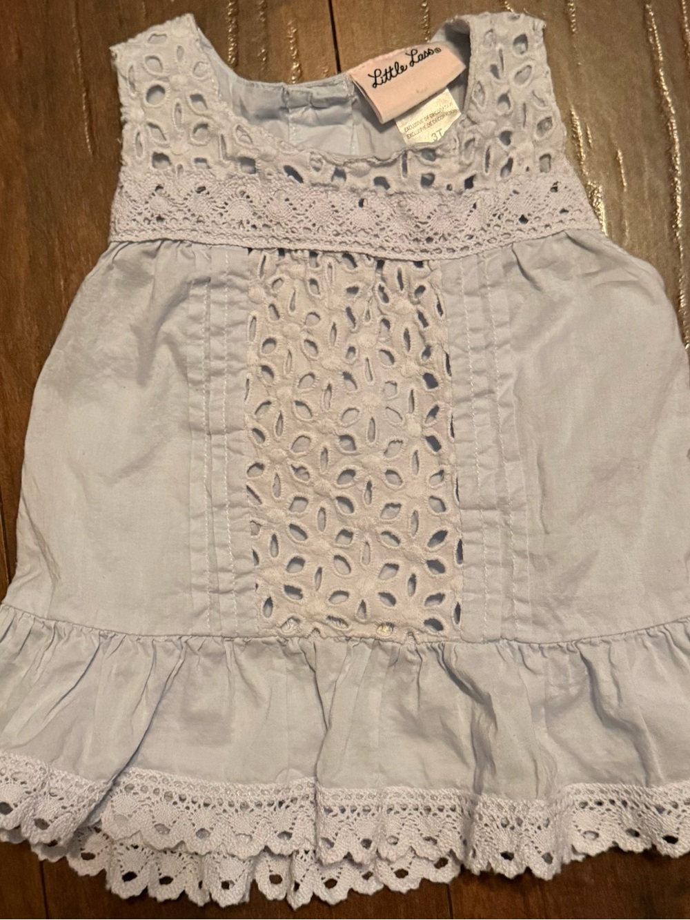 Little Lass Eyelet Lace Dress - Light Blue